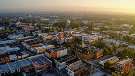 Aerial View of Downtown Statesboro, Georgia in Autumn