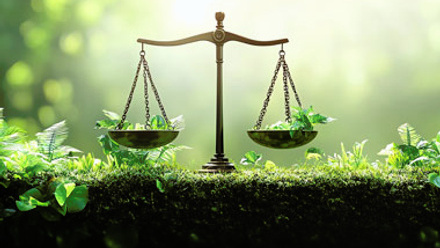 Scale of justice surrounded by nature (AI generated, thumbnail size)