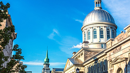 The Montreal city downtown in a blue sky summer day in Canada