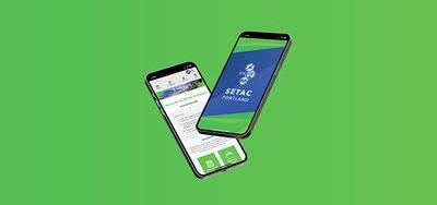 SETAC Portland app mockup with phone