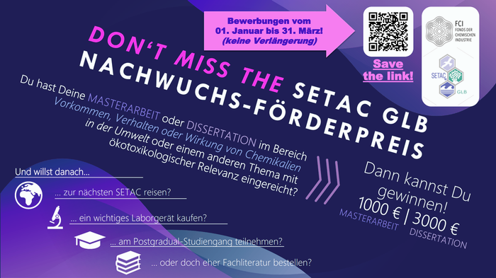 Graphic advertising the SETAC GLB Nachwuchs Förderpreis (award) for 2025