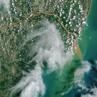 NASA satellite image of the Doce River after spill reaching the Atlantic