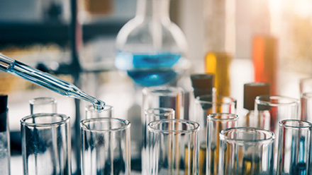 Test tube containing chemical liquid in laboratory