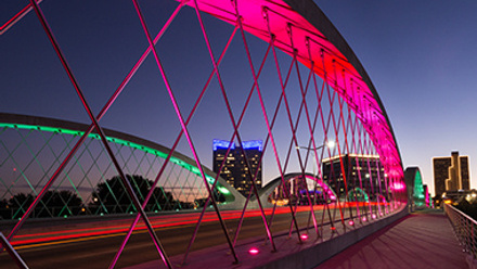 Fort Worth West 7th Street Bridge, colorful lights