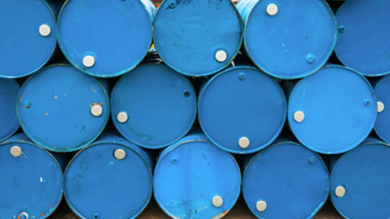 Stacked blue barrels