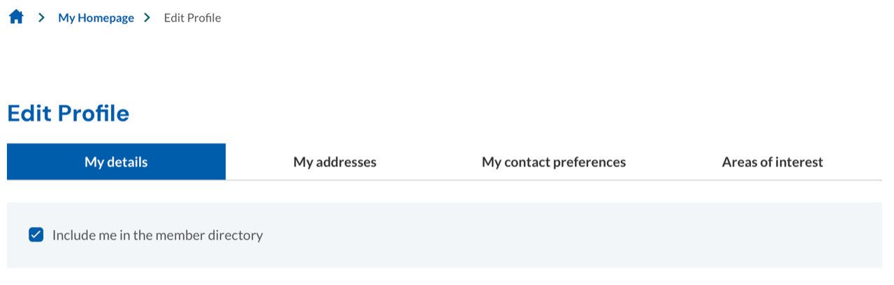 screenshot of Edit Profile page