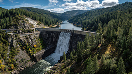 Scenic dam in a lush valley