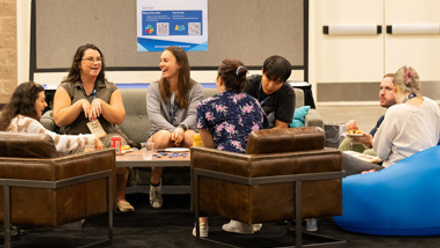 Students gathering in the student corner in the exhibit hall at SETAC Forth Worth