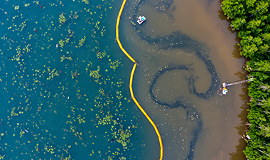 Aerial view of lake remediation project 